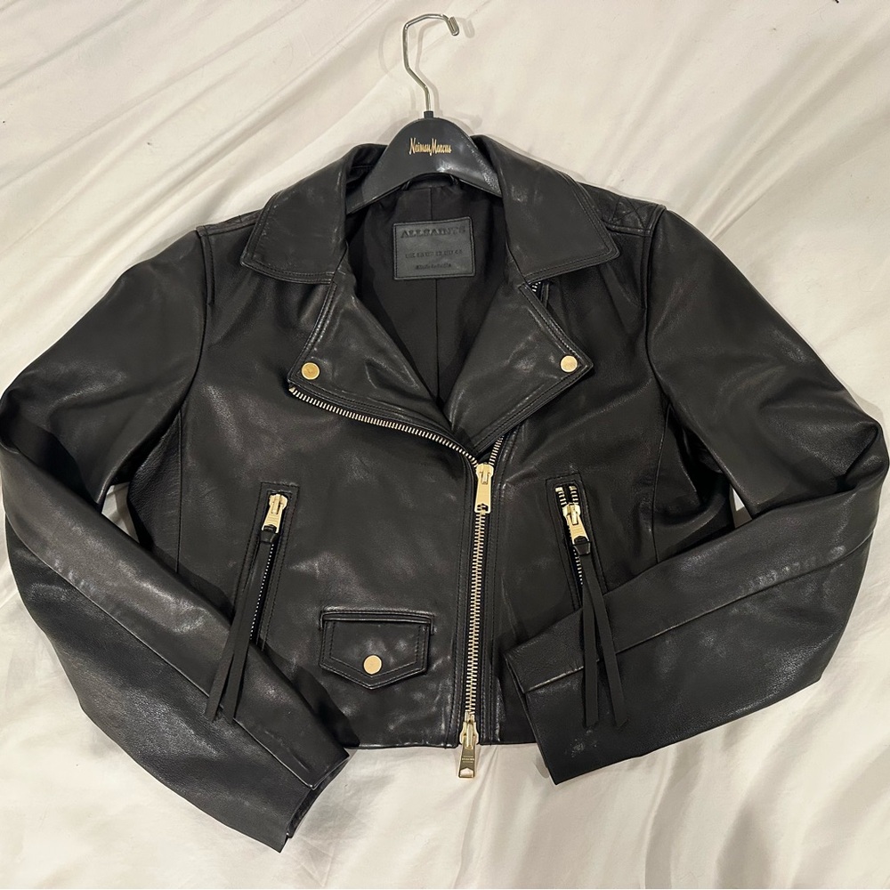 Allsaints Black Leather Cropped Jacket - sz 12 - New no tags